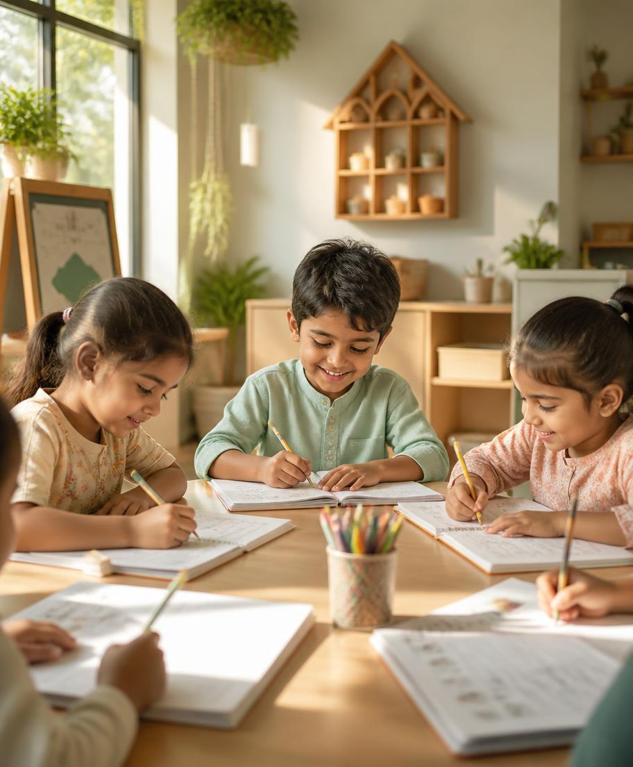 Children writing in notebooks